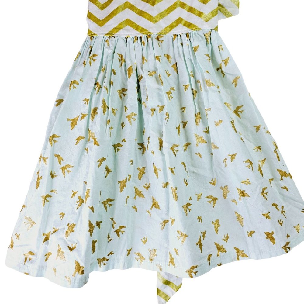 Little Mayz Handmade Dress Mix Match Pattern Gold Chevron with Dove Bottom, 2T - Picture 5 of 6